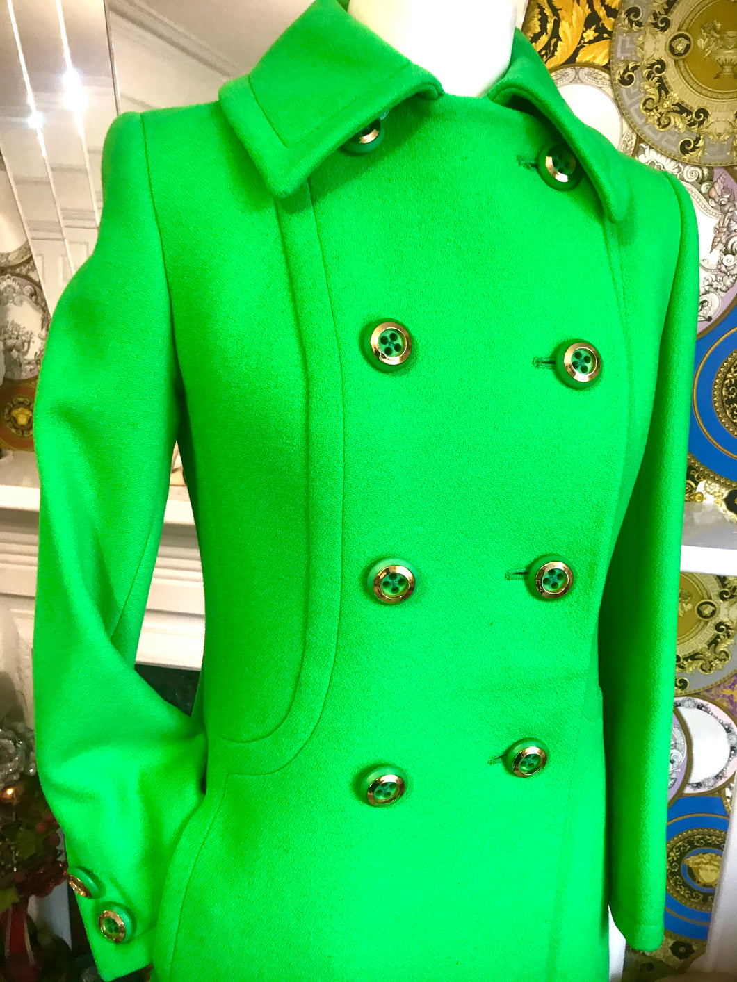 Amazing Emerald Green Aquascutum Double Breasted Tailored Wool Coat