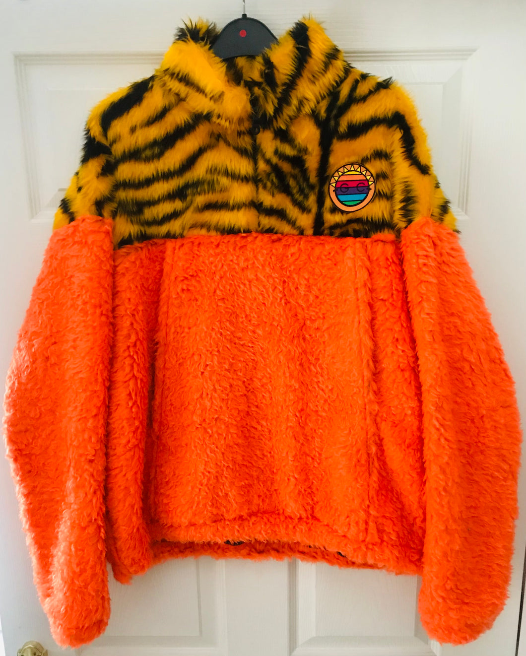 Get Crooked Custom Made Half Zip Fleece..Design Orange Teddy fur and Tiger Stripe Fleece