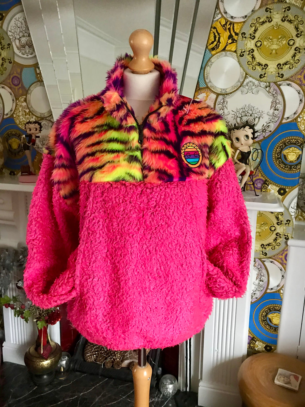 Get Crooked Custom Made Half Zip Fleece. Design Pink Teddy Fleece with Rainbow Fleece Top.