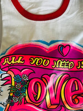 Load image into Gallery viewer, Funky Retro ‘All you need is Love’ T-shirt (with Red Trim)
