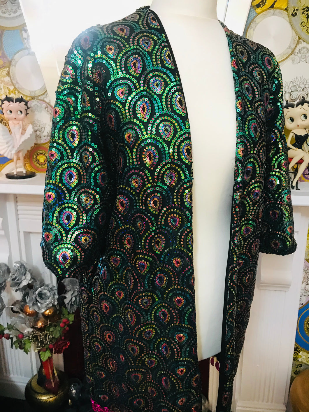 Peacock Sequin Short ‘Get Crooked’ Kimono