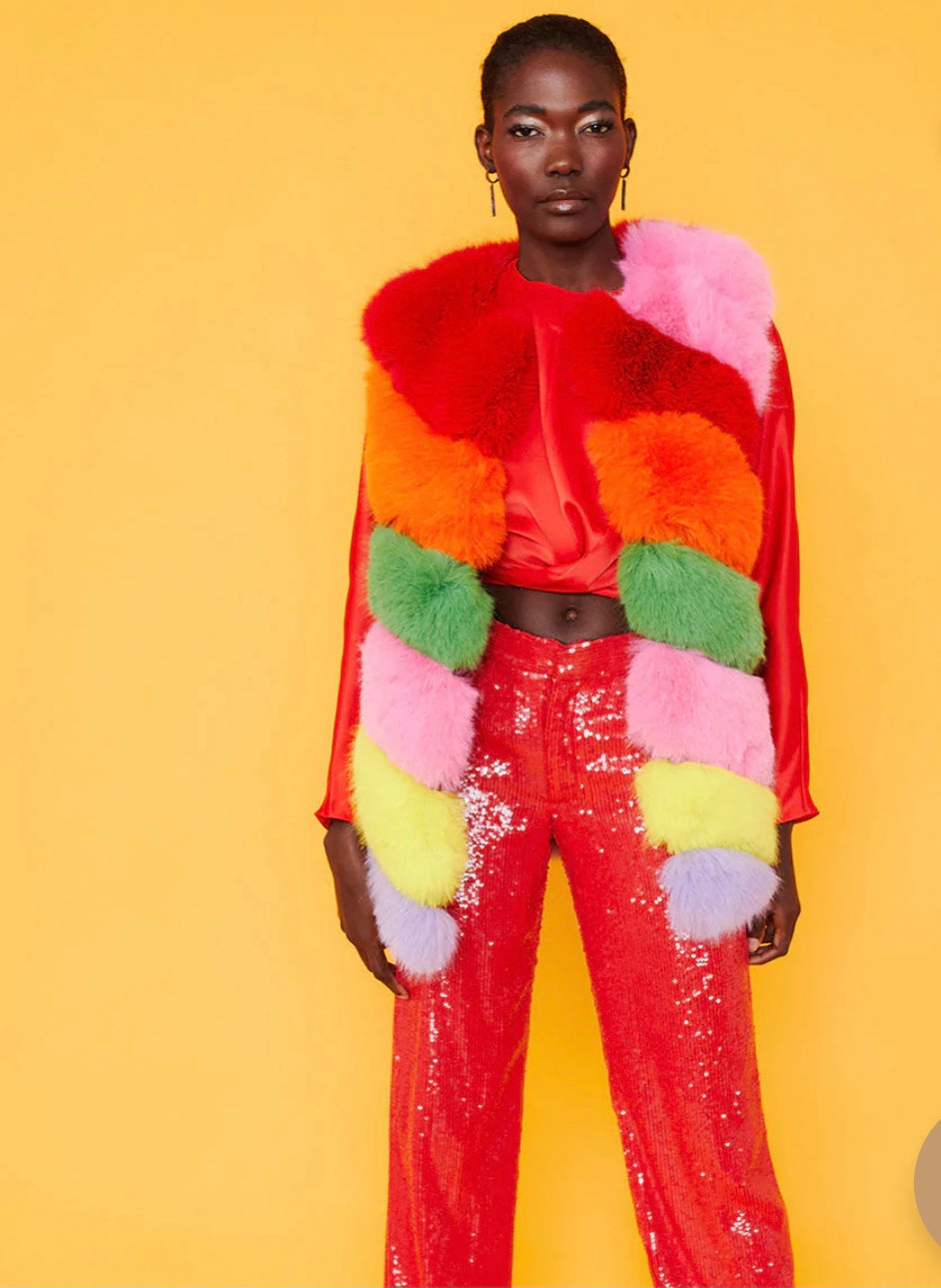 Jayley Collection Luxury Faux Fur Rainbow stripe Gilet