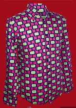 Load image into Gallery viewer, Screens design long Sleeved Retro 70s style shirt in Pink &amp; Yellow

