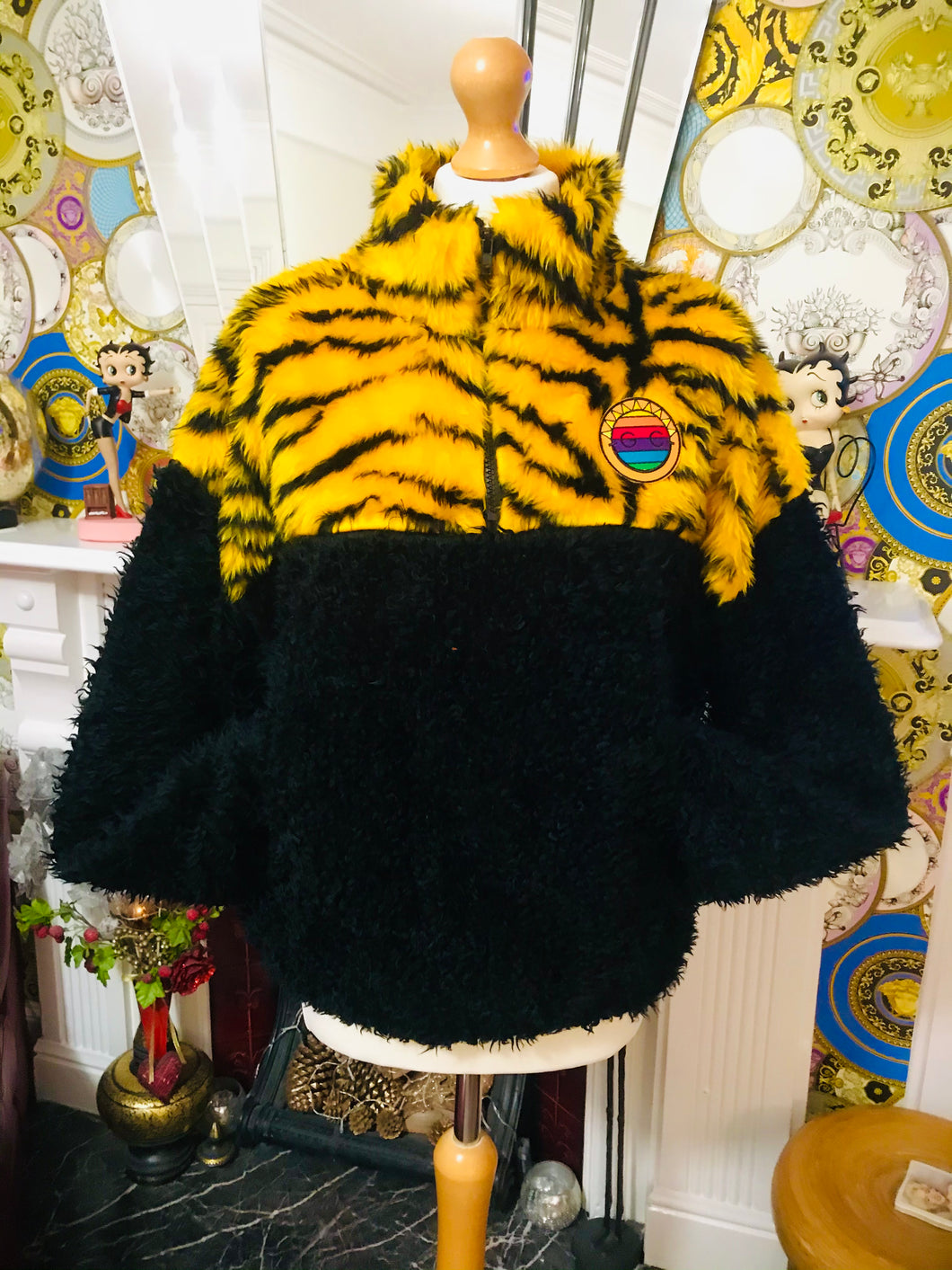 Get crooked Custom Made Half Zip Fleece. Design Black Teddy Fleece with Yellow Zebra Fleece Top.