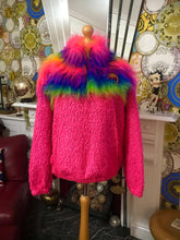 Load image into Gallery viewer, Get Crooked, Custom Made Half zip Fleece. Design Pink Teddy with Rainbow Fluffy fleece.
