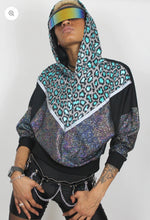 Load image into Gallery viewer, Anoriginal Leroy metallic blue leopard Hooded Batwing Sweat Top.
