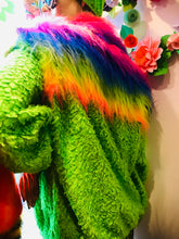 Load image into Gallery viewer, Get Crooked Custom Made half zip Fleece. Design Green Teddy Fleece / Rainbow Fur
