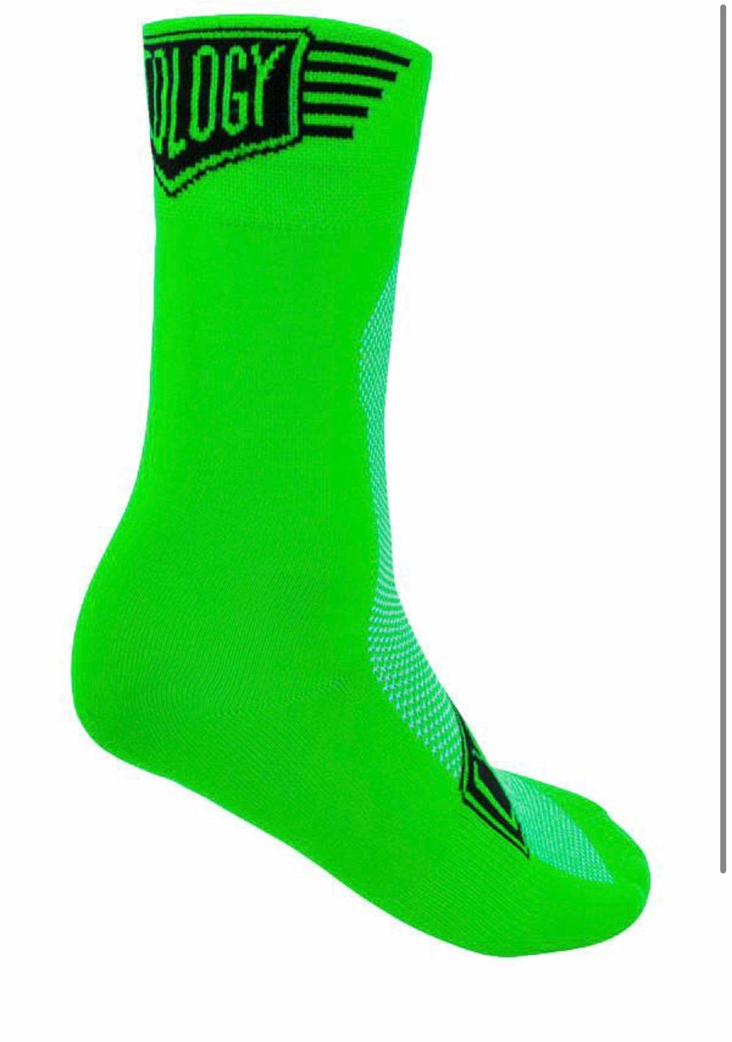 Cycology Quality Unisex Compression Cycling Socks - Design Fluoro Green