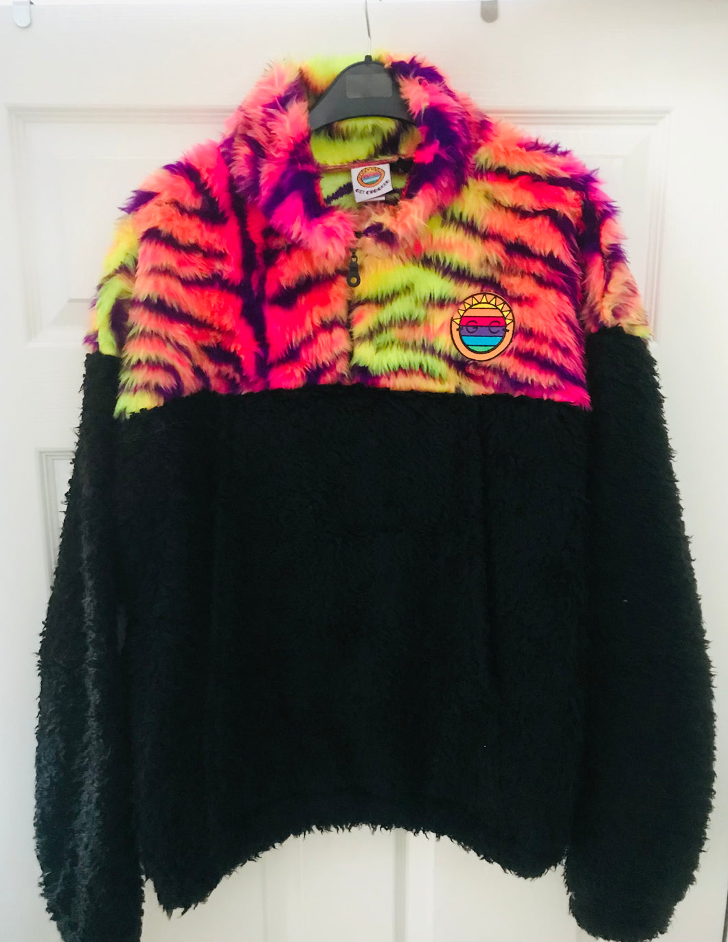 Get Crooked Custom Made Half Zip Fleece. Design Black Teddy fur and Multi mix Zebra fleece.