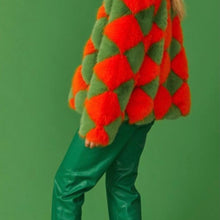 Load image into Gallery viewer, Jayley Luxury Faux Fur Delilah Diamond Orange &amp; Green Jacket
