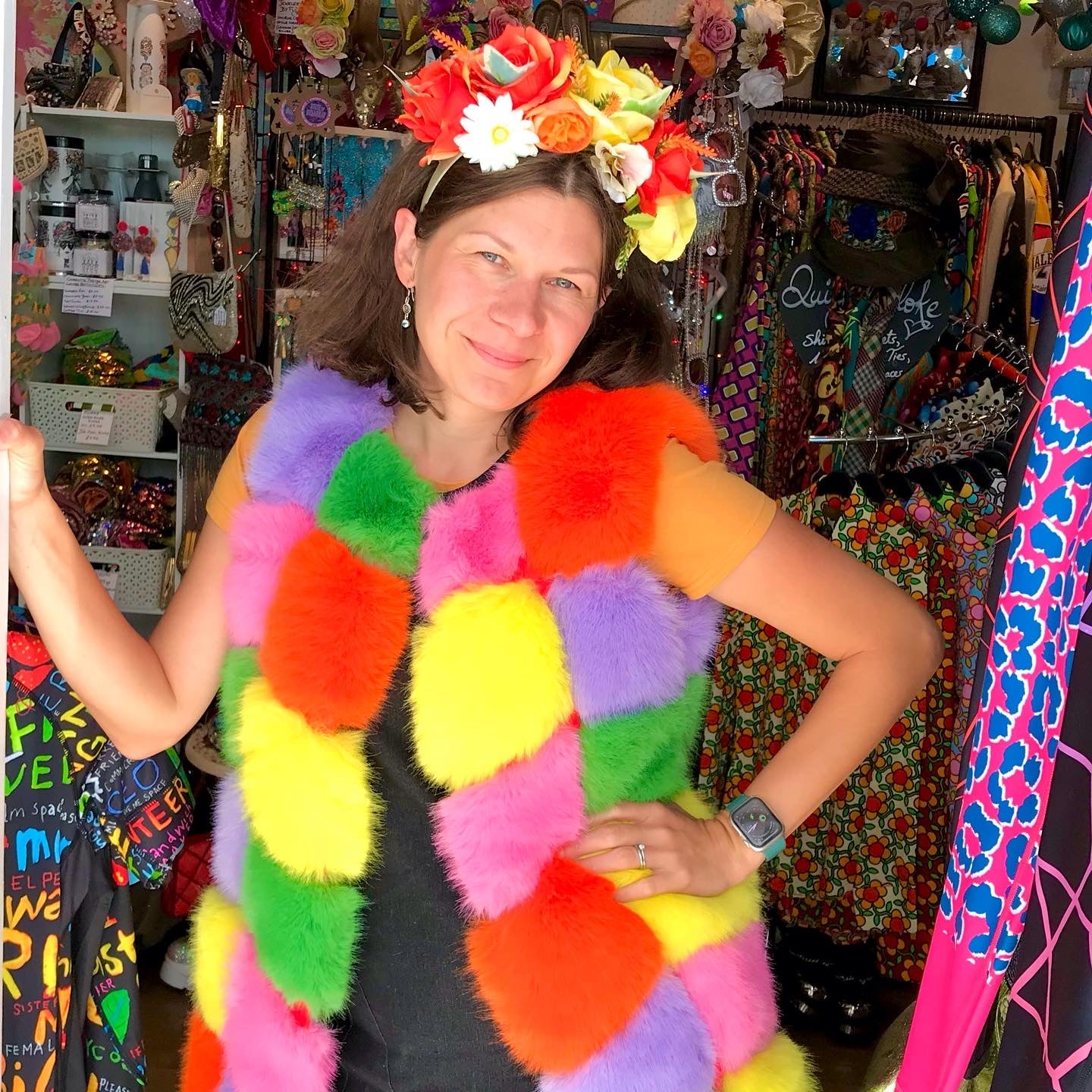 Jayley Collection multi Rainbow faux Fur Cube Gilet