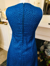 Load image into Gallery viewer, Vintage 1960s Kingfisher Sparkly Blue Maxi Classic Cut Fitted Dress, Size 8/10

